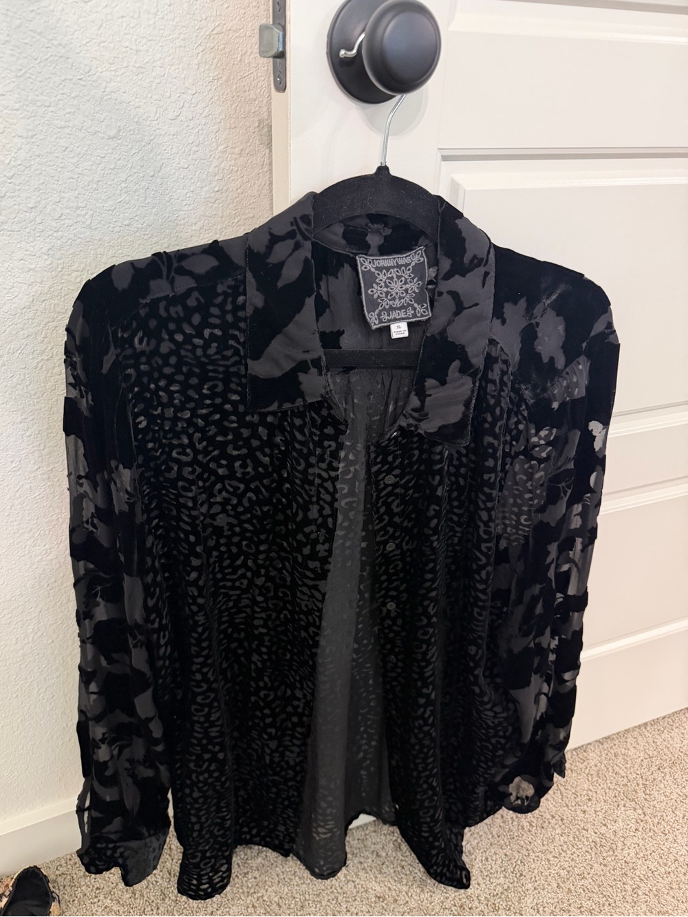 Johnny Was Black Velvet Burnout Open-Front Blouse Jacket